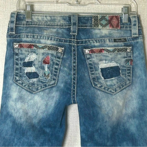 Miss Me Embellished Bedazzled Cropped Capri Blue Jeans with Patchwork 27 - Picture 6 of 11